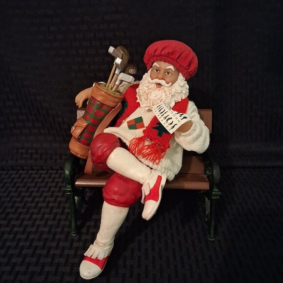Department 56 Possible Dreams Checking It Twice Golfing Santa on Bench Golf Bag - Picture 1 of 11